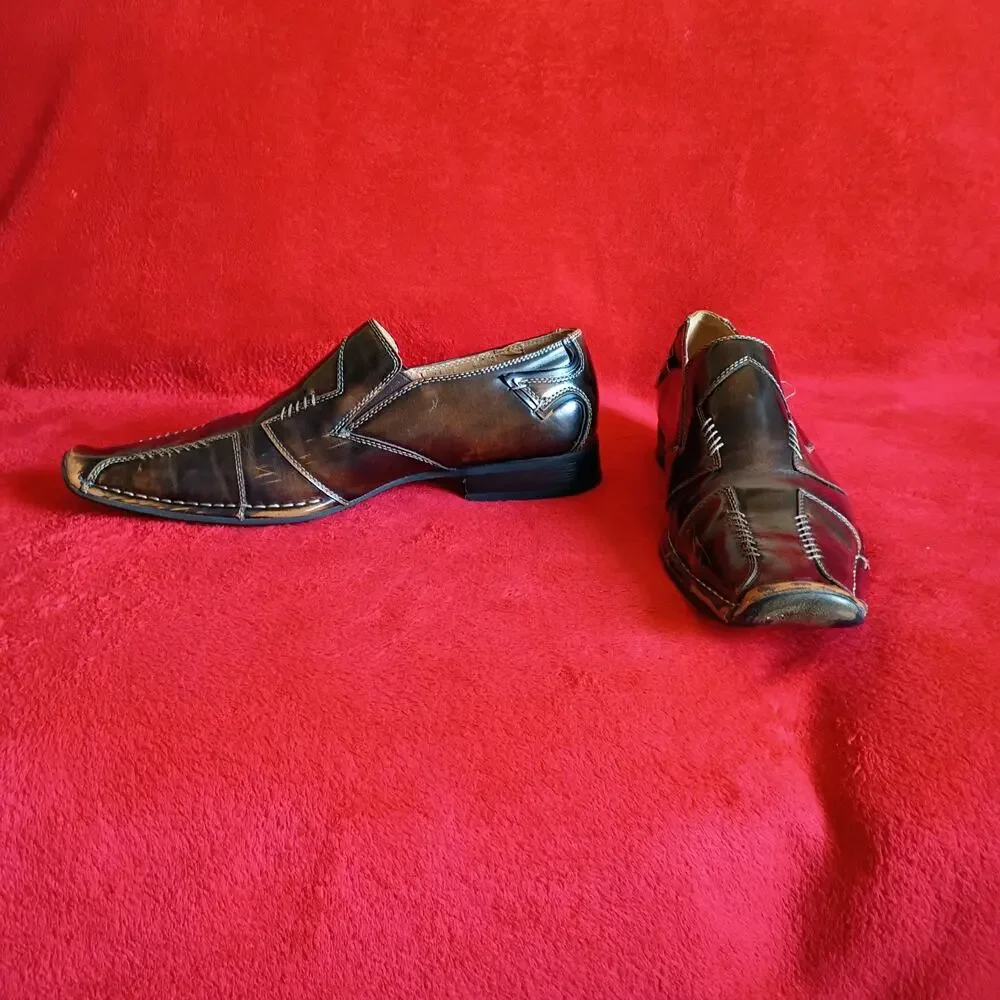 A. Cellini Cross Stitched Leather Square Toe Loafers Mens Sz 11 M Brown Shoes